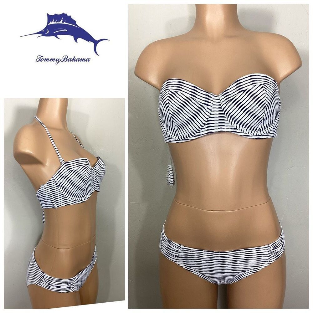 New. Tommy Bahama navy and white bikini top. Retails $179